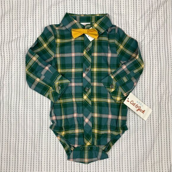 Cat & Jack collared long sleeve onesie with Velcro bow tie. - Picture 6 of 8